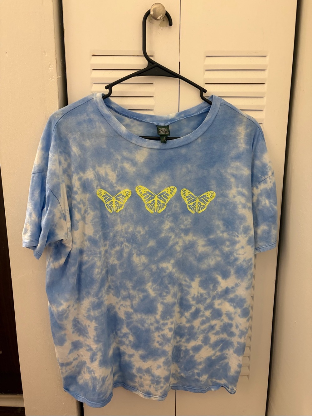 wild fable Blue Tie-Dye Tee with Neon Yellow Butterfly Graphic